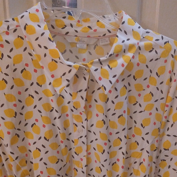 Boden Dresses & Skirts - Boden White Lemon-Print Midi Dress with Yellow and Coral Accents
